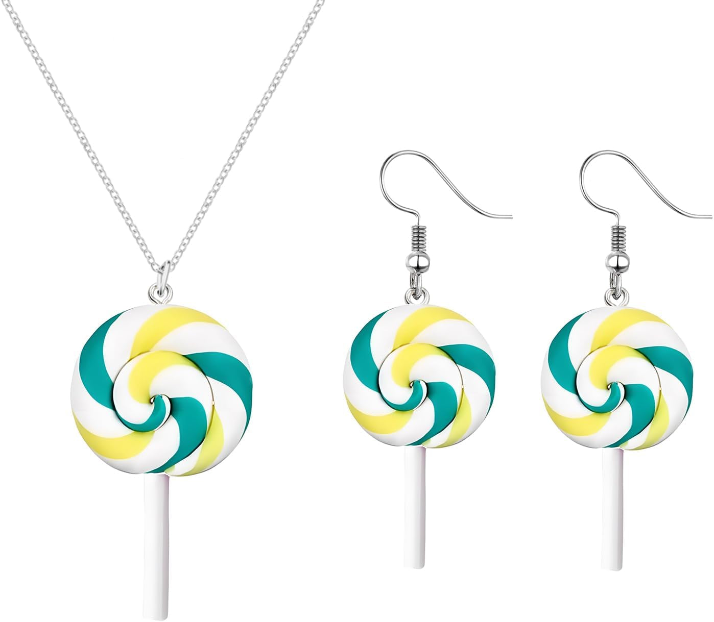 Christmas Lollipop Necklace Earrings Set for Women Creative Simulation Food Lollipop Dangle Earrings Cute Lightweight Colorful Rainbow Lollipop Necklace Charm Xmas Party Accessories Jewelry