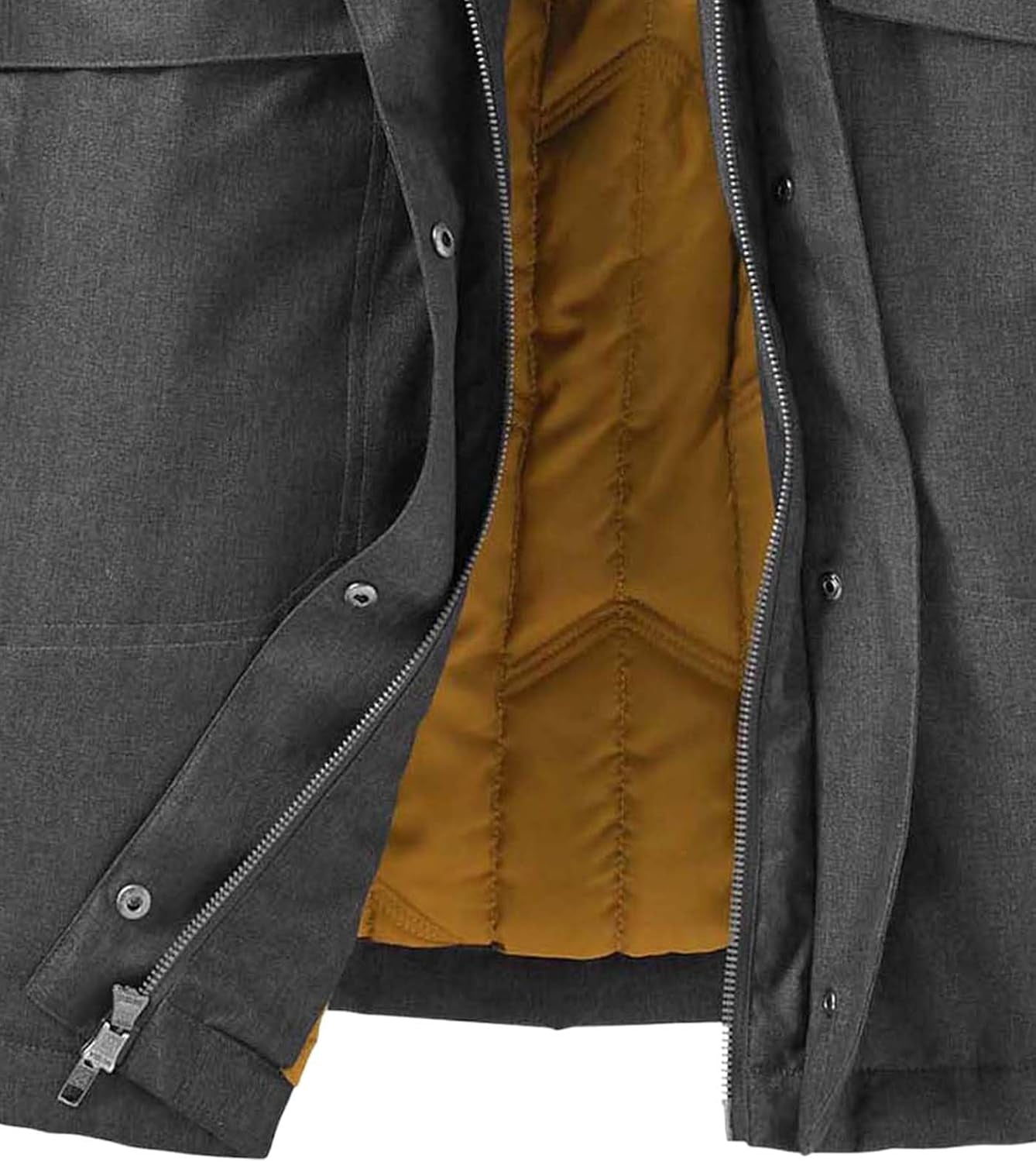 Detail of poly-fill insulation in women's winter parka
