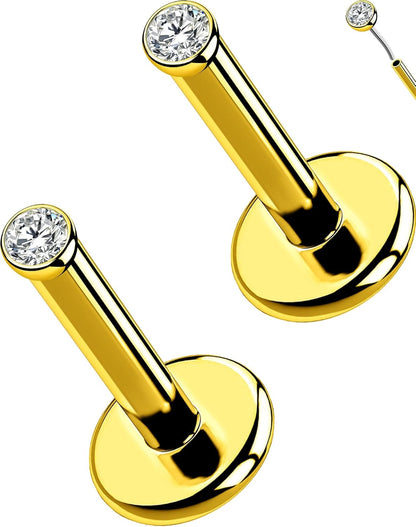 OUFER 2Pcs 20G/18G/16G G23 Titanium Threadless Nose Stud Earrings Flat Back Tiny CZ Small Nose Helix Cartilage Tragus Conch Labret Medusa Monroe Piercing Jewelry for Women Men