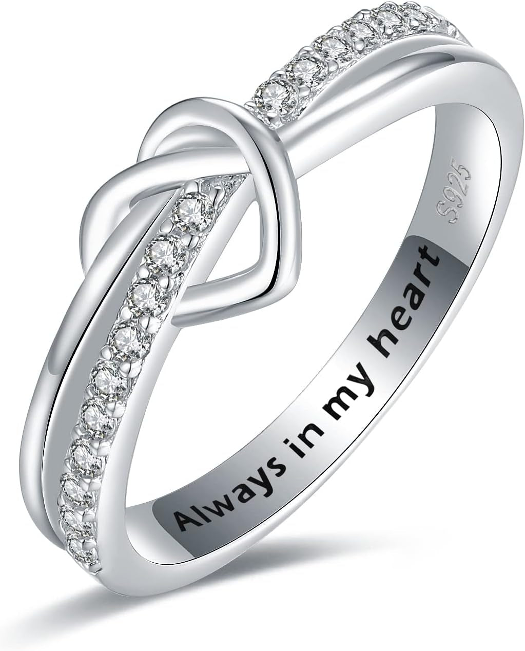 925 sterling silver mother daughter heart knot ring