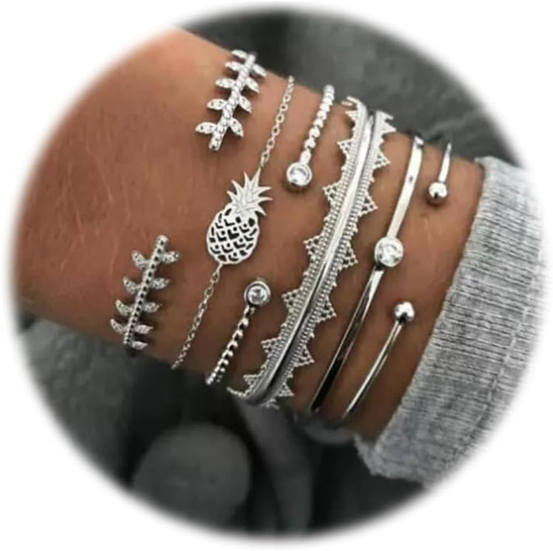 Punk rock chunky silver cable bangles for women