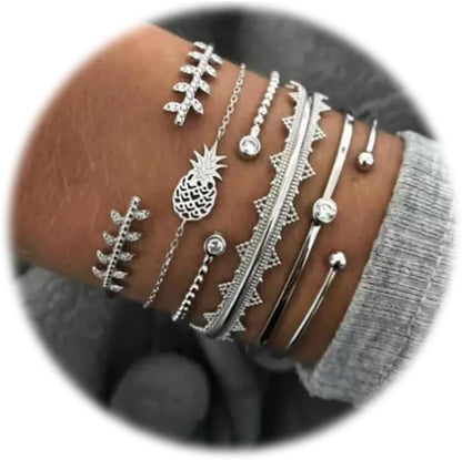 Punk rock chunky silver cable bangles for women