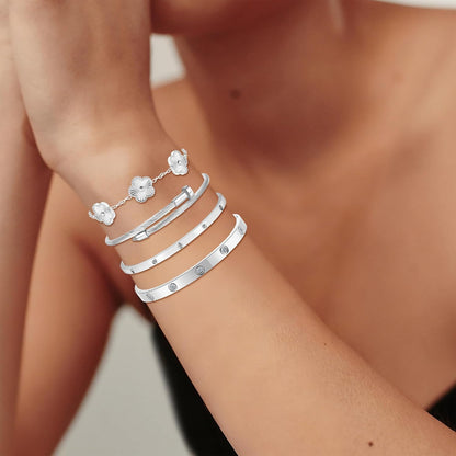 18K Gold Bracelets for Women - Stackable Clover & Nail Love Bangle Set - Non-Tarnish Stainless Steel Jewelry Gift for Valentine'S, Mother'S Day & Christmas