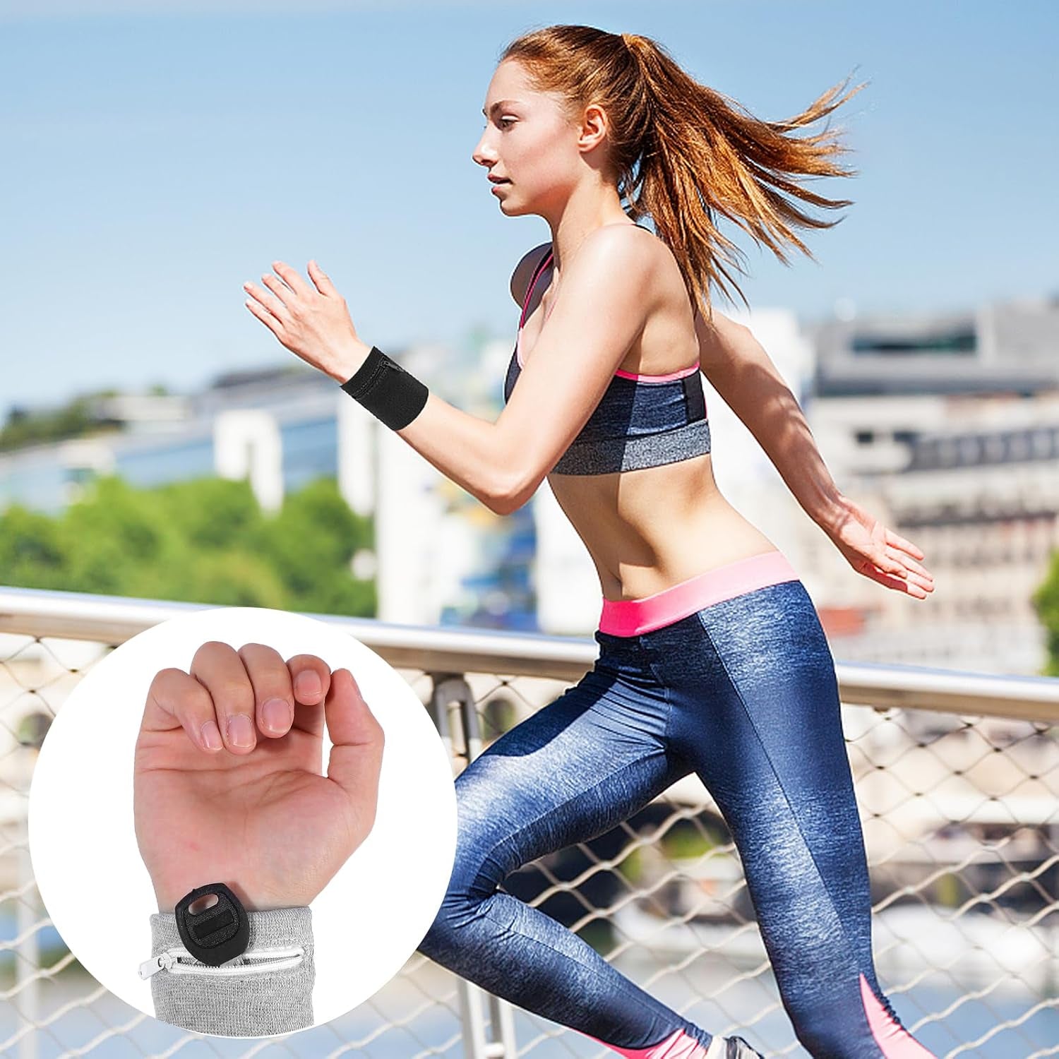 Black and gray zipper wristbands for running and walking