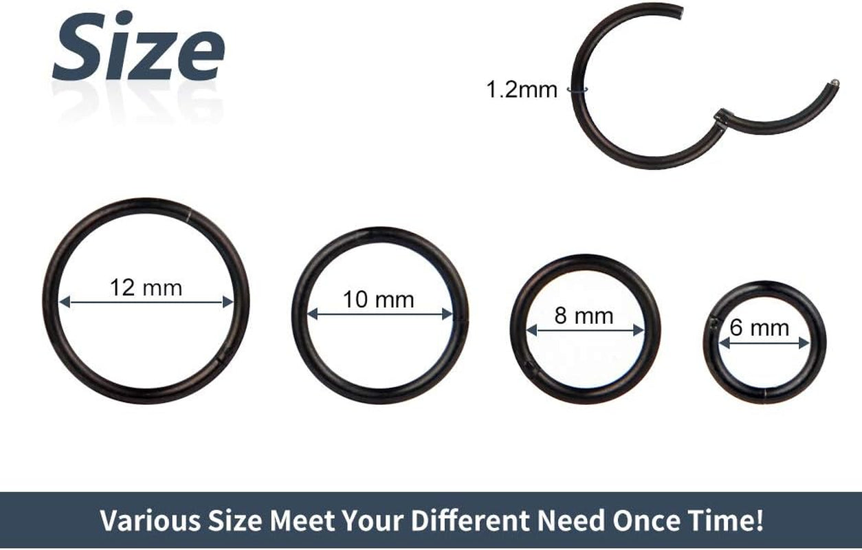 4Pcs 16G 18G 20G Surgical-Steel-Piercing-Ring-Nose-Rings-Hinged-Hoop-Earrings,6Mm 8Mm 10Mm 12Mm Seamless Stainless Steel Clicker Eyebrow Septum Piercing Hoop,Sliver Black Gold Rose Gold Rainbow Body Jewelry Set