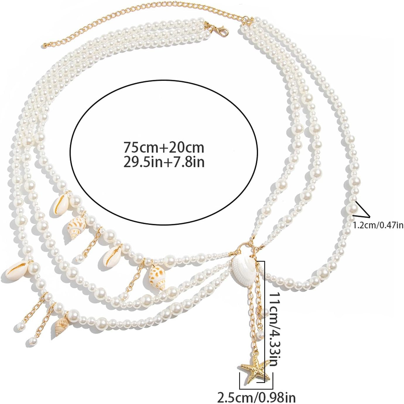 Summer Beach Shell Conch Pendant Waist Chain Belt Festival Rave Pearl Waist Body Chain Multi-Layered Pearl Belly Chain Jewelry Outfit Dress Body Jewelry for Women