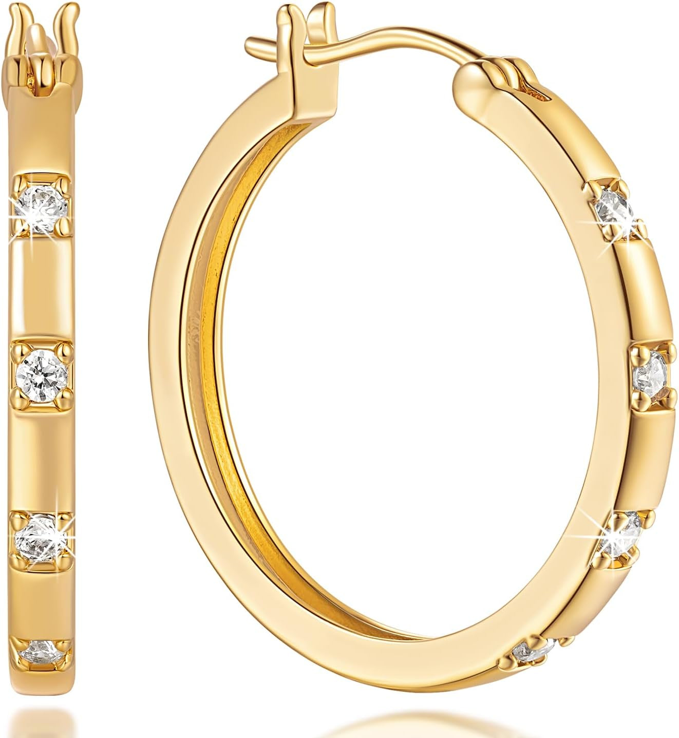 14K Gold Hoop Earrings for Womens Hoops Earrings Small Gold Hoop Earring with Cubic Zirconia Stones 14K Hoops Earring 20/25Mm