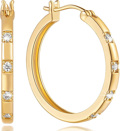 14K Gold Hoop Earrings for Womens Hoops Earrings Small Gold Hoop Earring with Cubic Zirconia Stones 14K Hoops Earring 20/25Mm