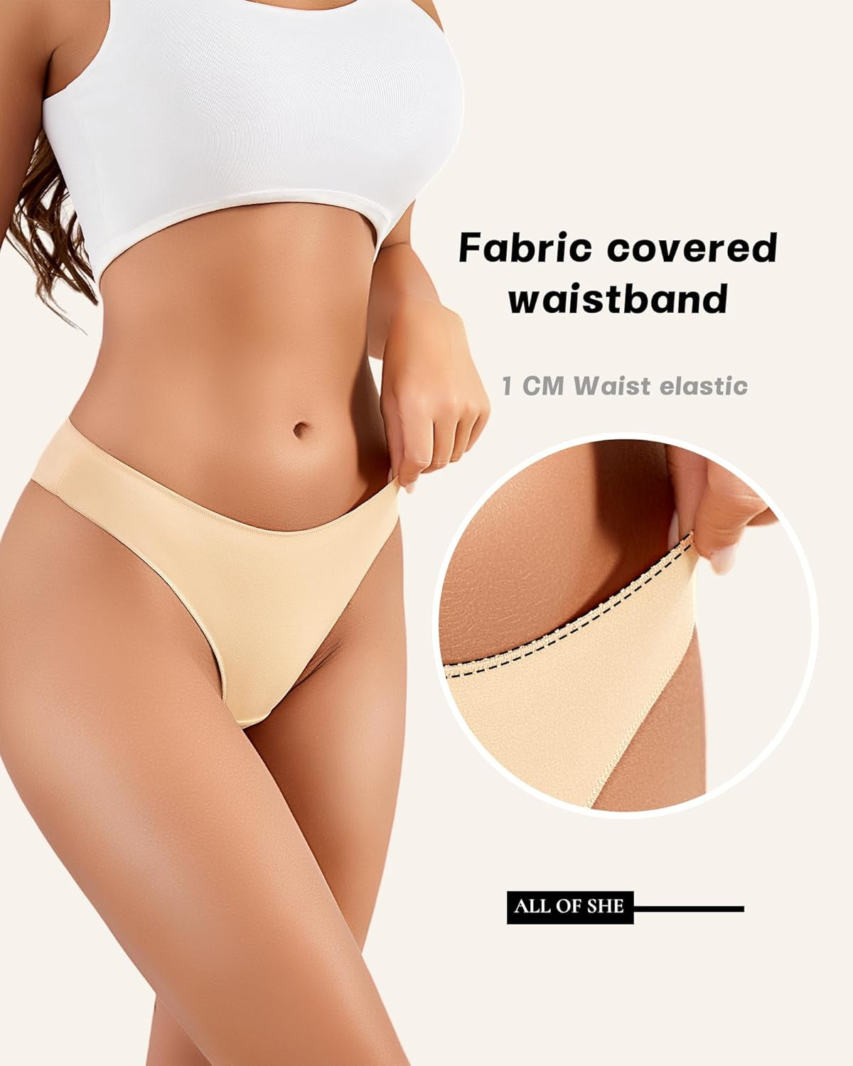 Women's 6-pack cotton thongs with 100% cotton crotch for extra comfort