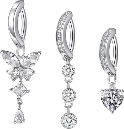 JFORYOU Belly Button Rings Stainless Steel 14G CZ Opal Navel Rings Barbells Women Girls Belly Piercing Jewelry