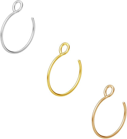 Fake Nose Ring Hoop Nose Rings Set Nose Piercing Lip Nose Rings Jewelry for Women Men Girl