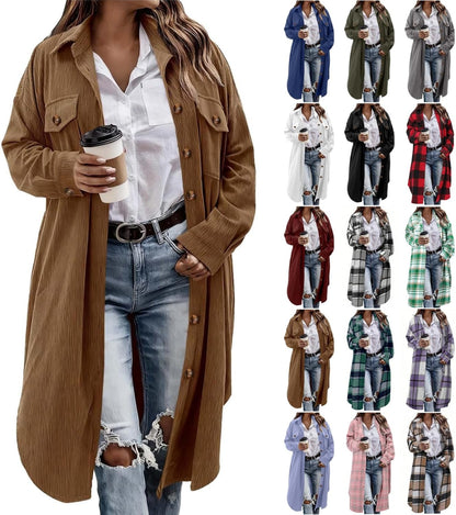 Flannel Shirt Women Plaid Jacket Womens Shacket Casual Lapel Button down Long Sleeve Trench Coat Warm Winter Jackets