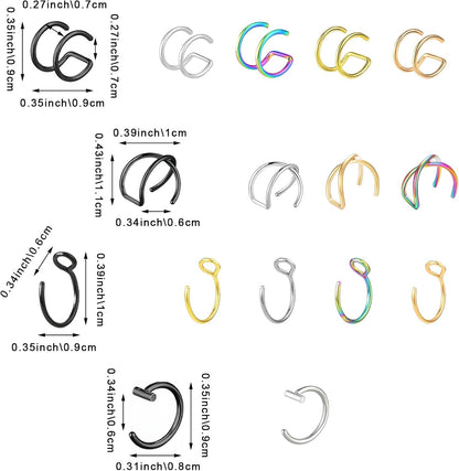 30PCS Non Piercing Lip Ring, Fake Nose Ring Clip On, Stainless Steel Faux Lip Ring Jewelry for Women, Men