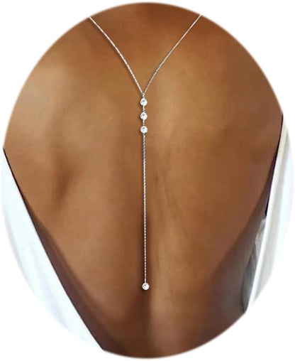 Rhinestone Back Chain Necklace Bridal Wedding Backdrop Body Jewelry for Women Summer Body Chain Necklace Shoulder Back Chain