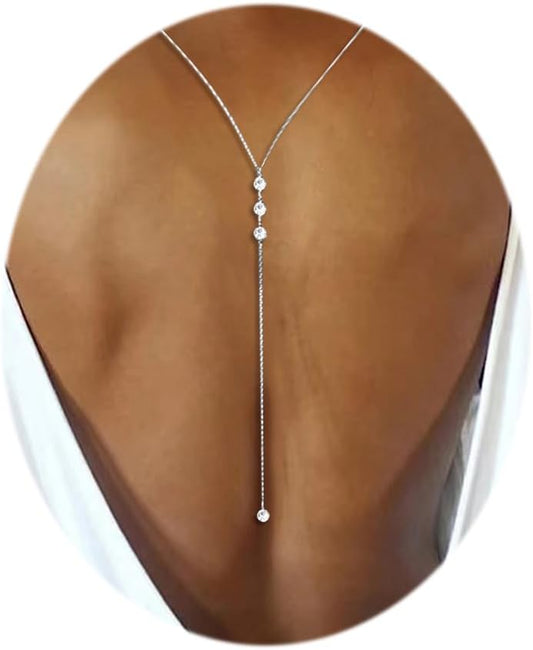 Rhinestone Back Chain Necklace Bridal Wedding Backdrop Body Jewelry for Women Summer Body Chain Necklace Shoulder Back Chain