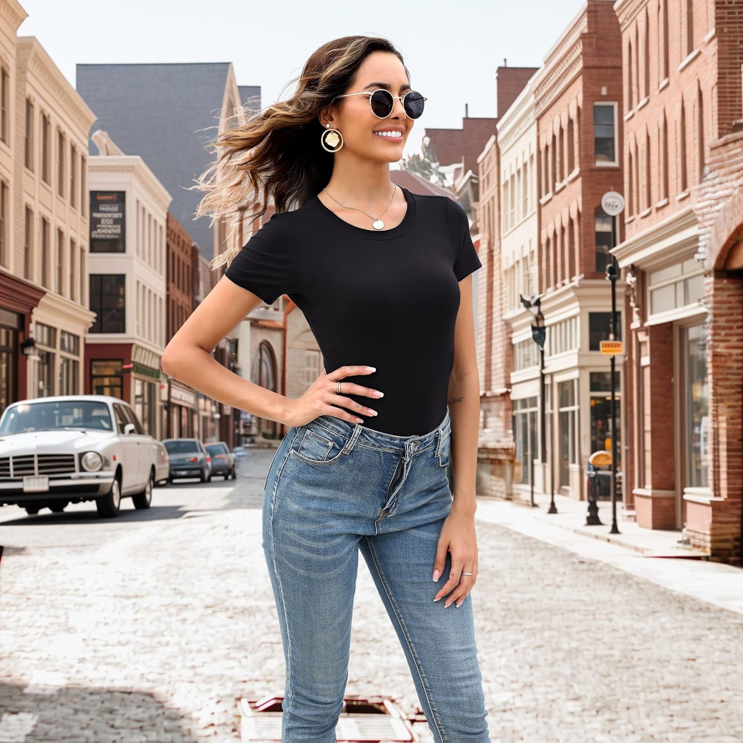 MLYENX basic t shirt bodysuit for women multiple colors