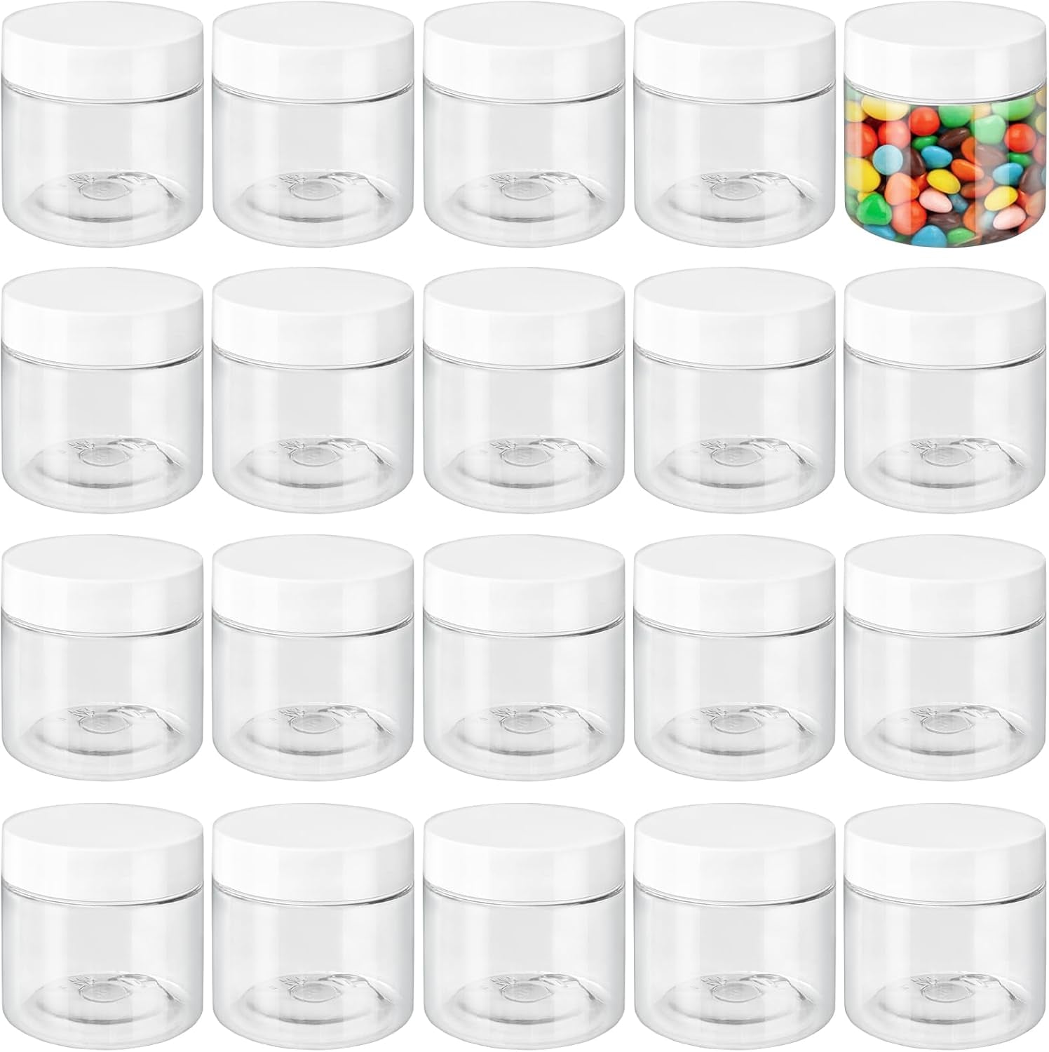 20 Pack 2 Oz Clear Plastic round Slime Containers,Empty Plastic Storage Jars with Black Lids,Refillable Storage Container for Slime,Cosmetic,Cream,Paint,Jewelry