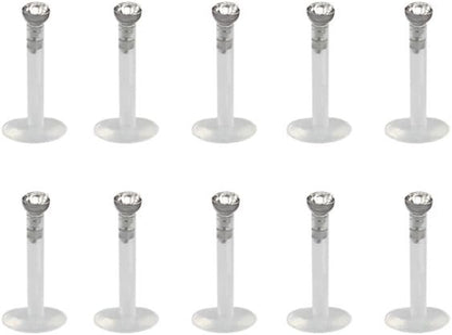Ruifan 16G Clear UV Flexible Acrylic 2Mm CZ Gem Labret Monroe Lip Ring Tragus Helix Cartilage Earring Stud Barbell Body Piercing Jewelry