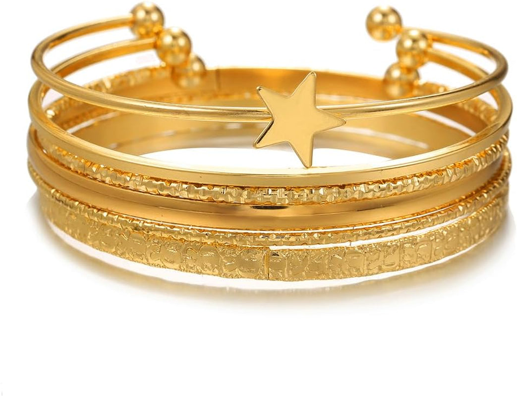 Boho chic multi-layer gold bangle bracelet set