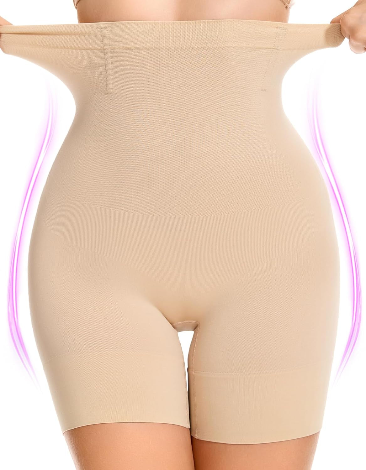 SIMIYA beige high waisted shapewear shorts for women