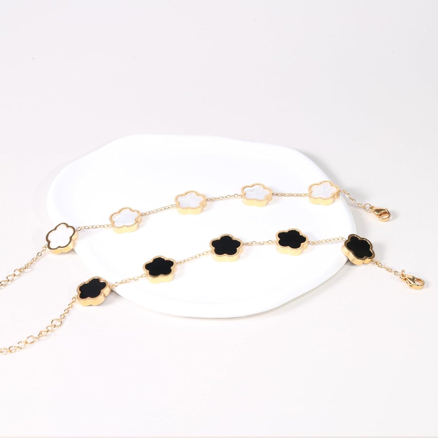18K Gold Plated Clover Lucky Bracelet for Women White/Black