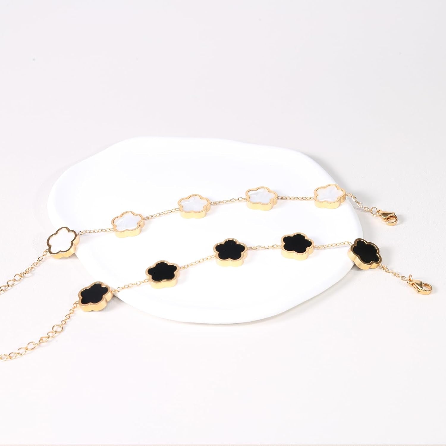 18K Gold Plated Clover Lucky Bracelet for Women White/Black