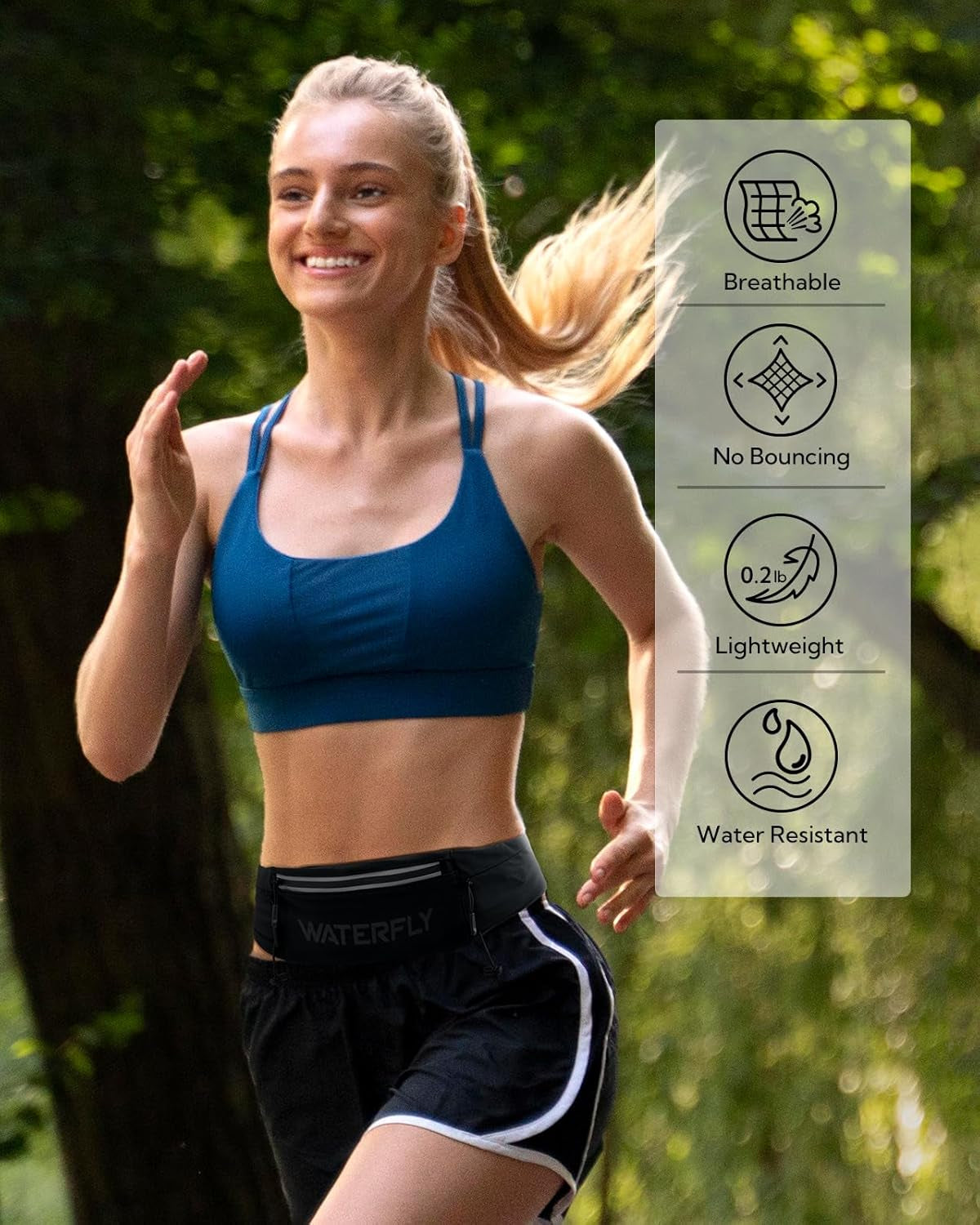 Breathable mesh front and back design of WATERFLY women's running waist bag