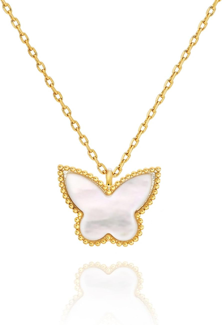 Layered Necklace for Women, 2 Strand Stainless Steel Chains with Clover, Butterfly or Heart Pendant, Dainty Fashion Jewelry Gift