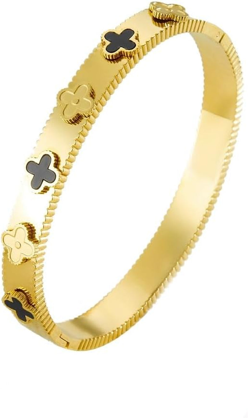18K Gold Plated Lucky Clover Bracelet for Women Four Leaf Bangle Bracelets Trendy Jewelry Gifts for Women