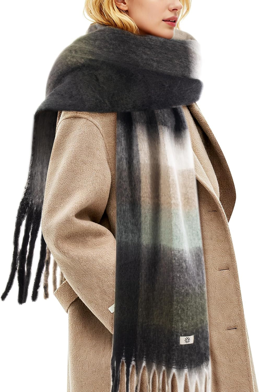 Womens Winter Scarf, Cashmere Feel Tassel Plaid Fashion Scarfs Colorful Plaid Long Shawl Large Scarves