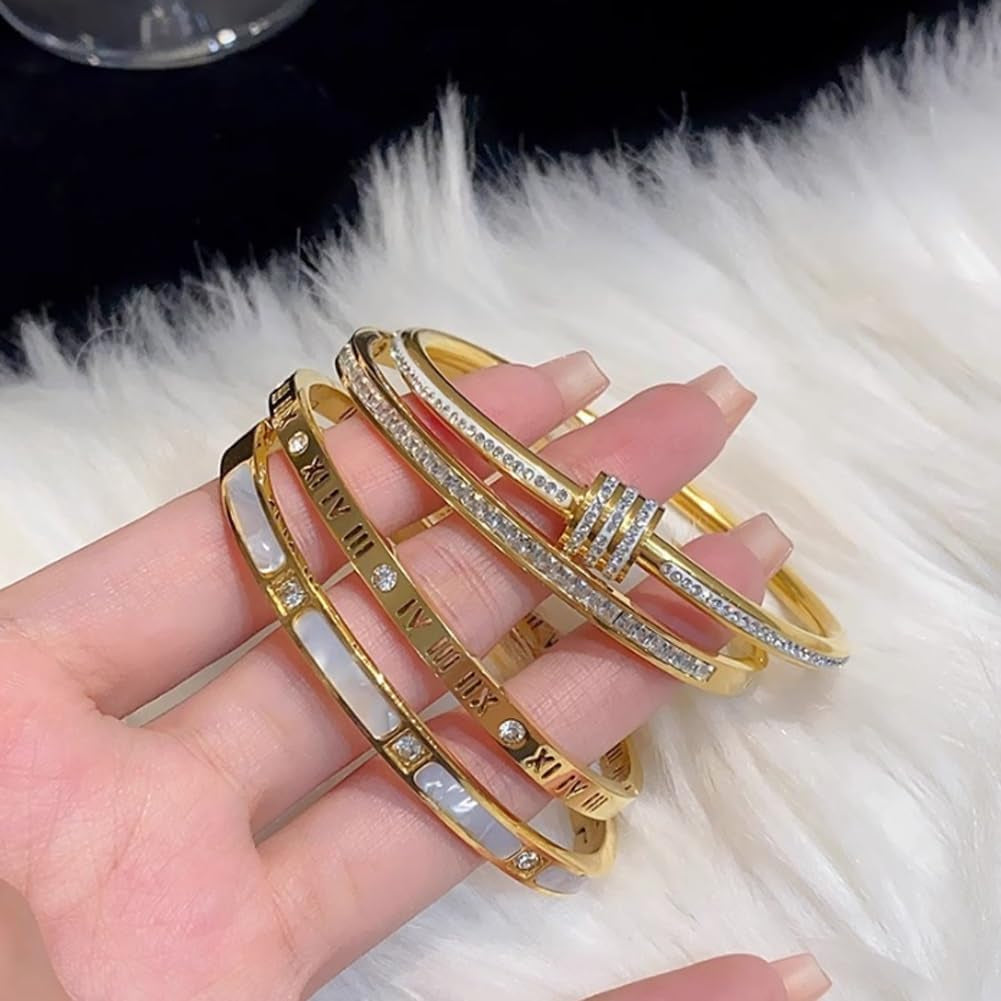 4-Piece Elegant Stainless Steel Bracelet Set Fashionable Classic Design Women Beaded Gold Bead Bracelets Stackable Bangles with Love & Friendship Theme Stainless Steel Jewelry