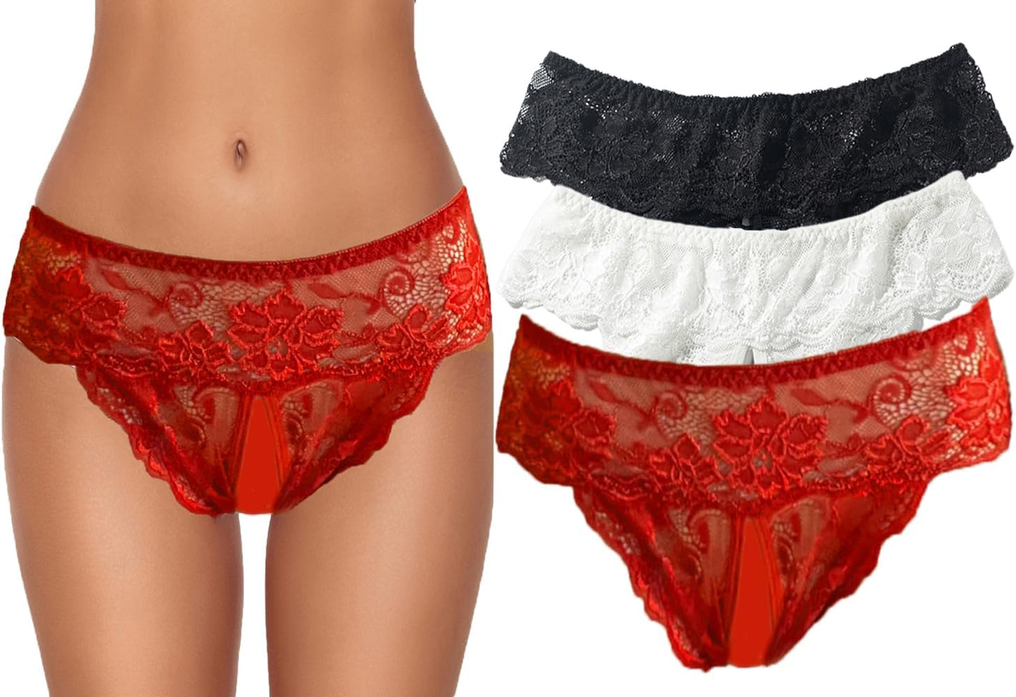 Women Sexy Panties plus Size Underwear Lace Thongs Low Rise G-String Cheeky Underpants Pack of 1-3