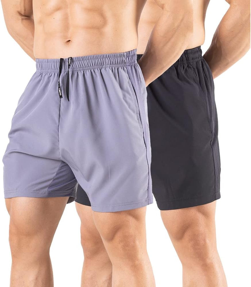 Men'S 5" Running Shorts 2 Pack Quick Dry Athletic Workout Gym Shorts with Zipper Pockets
