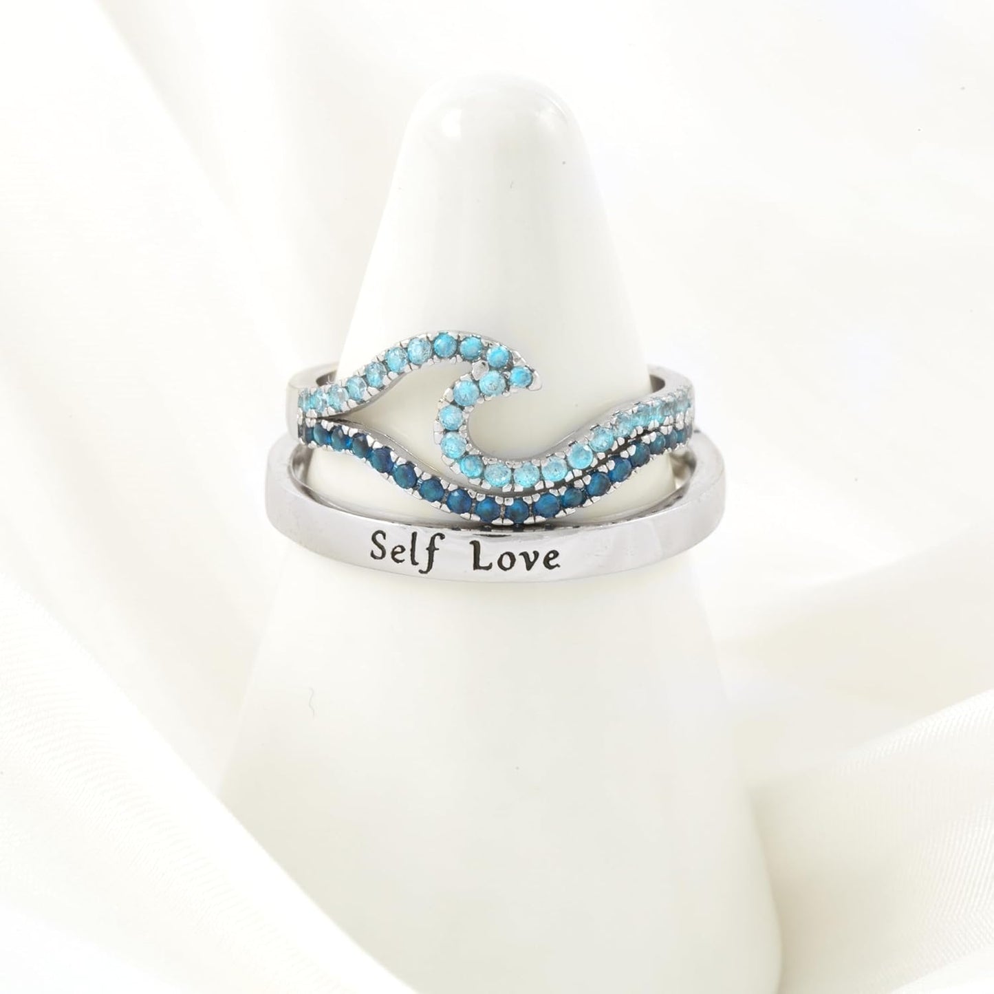 Self love reminder ring with beautiful blue wave pattern