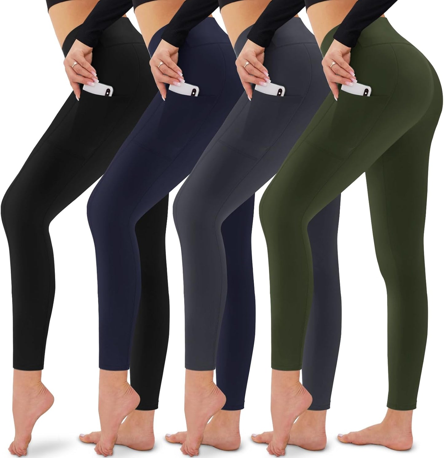 CAMPSNAIL 4 Pack Leggings for Women - High Waisted Tummy Control Yoga Pants for Workout Gym Black Leggings plus Size Dance