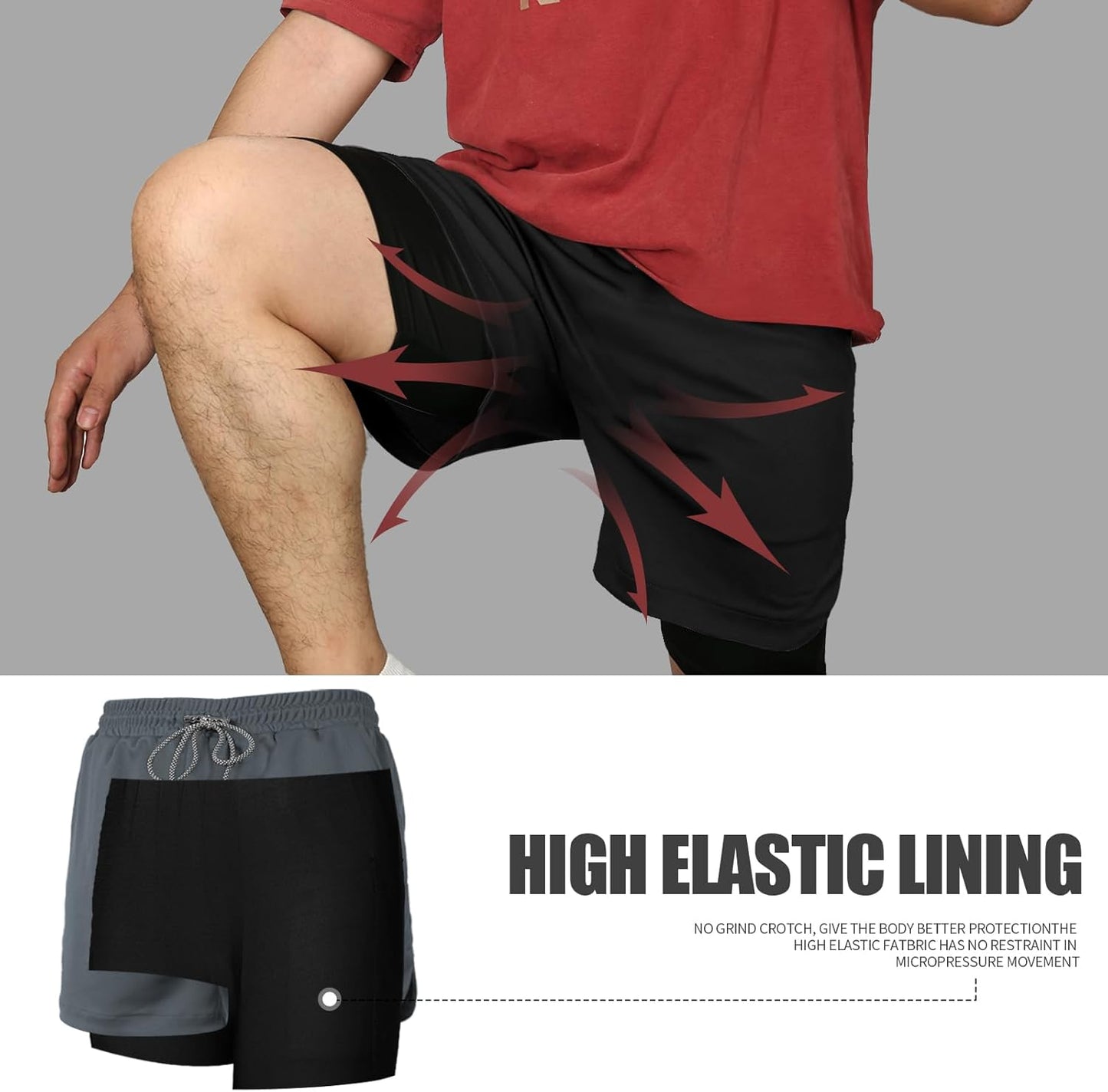 Men's quick-dry athletic shorts with towel loop and liner