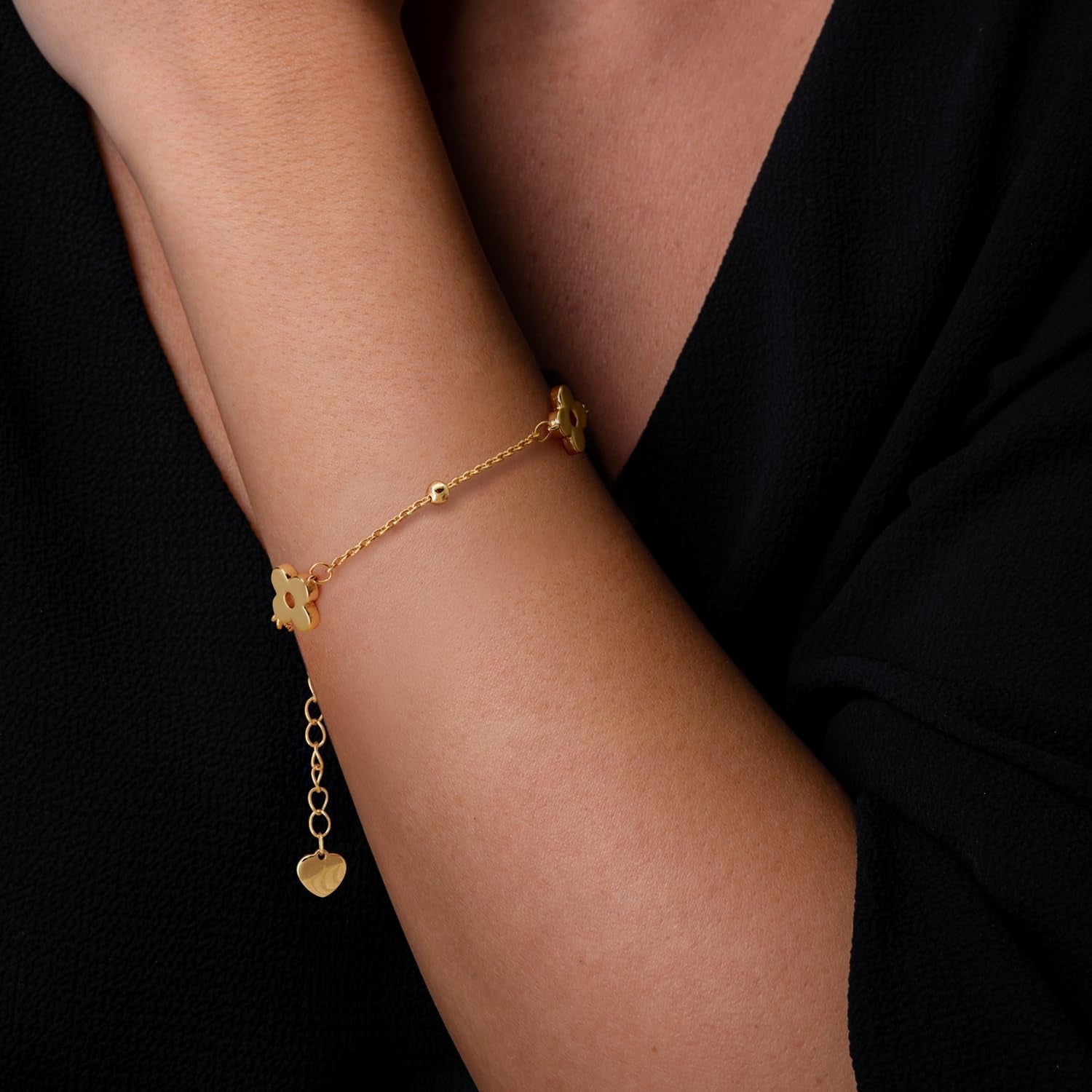 14K Gold Bracelets for Women Gold Bracelet for Womens Clover Bracelets for Women Lucky and Playful Design Womens Four Leaf Clover Bracelet Adjustable Size (7-8.6) In