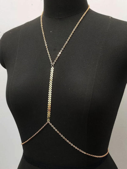 MODRSA Gold Body Chain Jewelry for Women Back Necklace for Backless Dress Backdrop Pearl Rhinestone Belly Chain Waist Chains Bra Chains Lingerie Summer Bikini Bodychain Trendy Sexy Stomach Jewelry