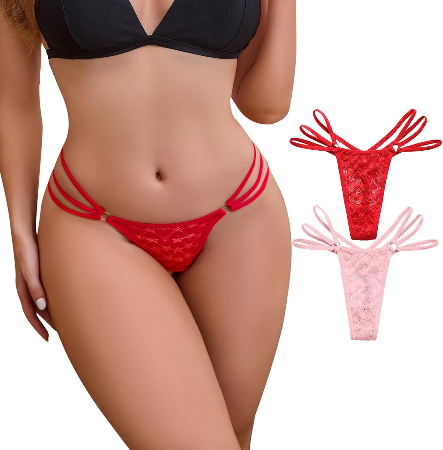 Hibluco Sexy Underwear for Women Lace Thongs Low Waist T- Back Panties G-Strings Thongs