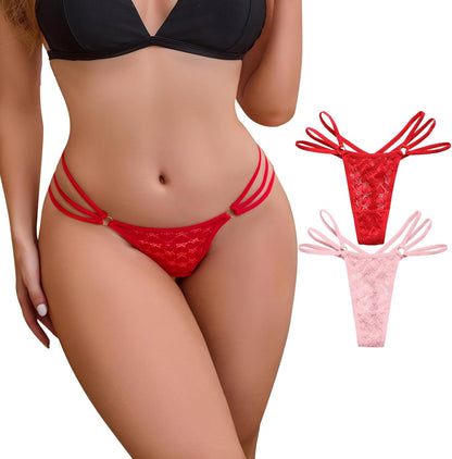 Hibluco Sexy Underwear for Women Lace Thongs Low Waist T- Back Panties G-Strings Thongs