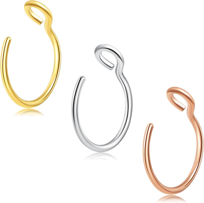 5-12 Pcs Nose Rings Hoops Nose Piercings Nose Piercing Jewelry Fake Nose Ring Fake Piercings Septum Lip Double Hoop Nose Ring Hoop Nose Rings for Women Clip on Helix Cartilage Hoop Earrings