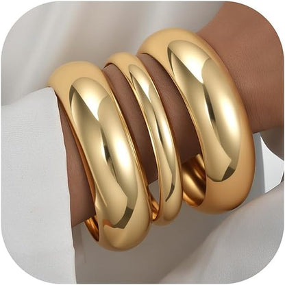 If YOU Chunky Gold Bangle Bracelets for Women, 14K Gold Plated Multi Layer Stackable Cuff Bracelet Set, Trendy Statement Bracelet Stack Jewelry Gifts