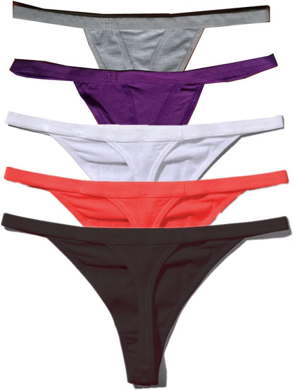 5-pack multicolored women's cotton thong panties collection