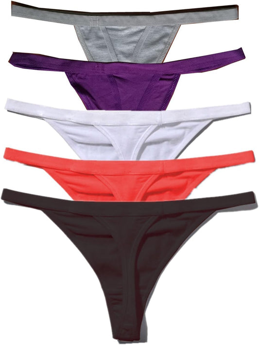 5-pack multicolored women's cotton thong panties collection