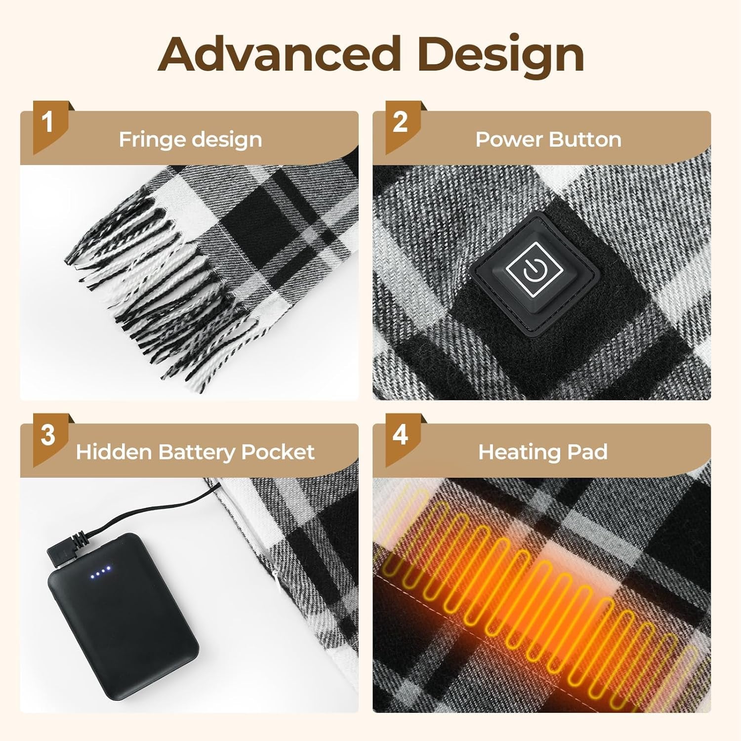 WELUK Heated Scarf for Women Men with 5000Mah Rechargeable Battery, 3 Temperature Settings Winter Electric Heating Neck Scarf