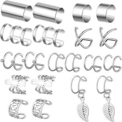 20 Pcs Ear Cuffs Wrap Clip on Earrings Women Cuff Earrings Non Piercing Cartilage Helix Hoop Earring Adjustable Fake Earrings Piercings Punk Ear Jewelry Set Black Gold Silver Rose Gold
