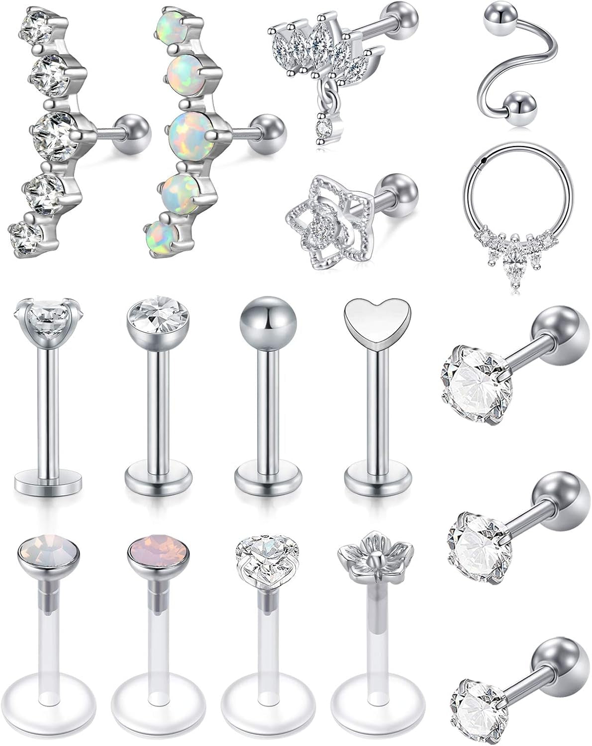 MODRSA 20G 16G Cartilage Earrings for Women Silver Gold Helix Piercing Jewelry Surgical Steel Hypoallergenic Flat Back Earrings Cartilage Hoop for Women Forward Helix Earring Tragus Jewelry Screw Back