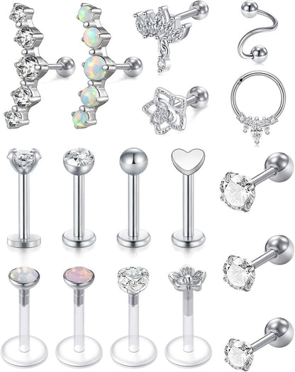 MODRSA 20G 16G Cartilage Earrings for Women Silver Gold Helix Piercing Jewelry Surgical Steel Hypoallergenic Flat Back Earrings Cartilage Hoop for Women Forward Helix Earring Tragus Jewelry Screw Back