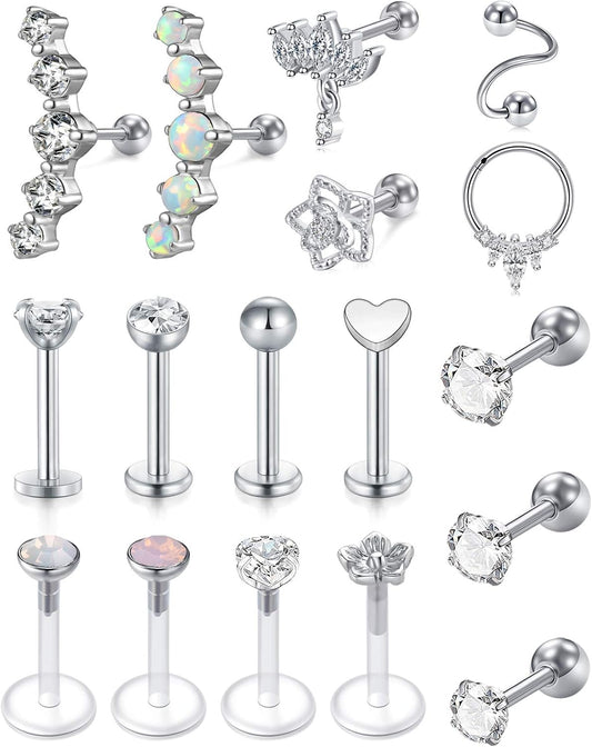 MODRSA 20G 16G Cartilage Earrings for Women Silver Gold Helix Piercing Jewelry Surgical Steel Hypoallergenic Flat Back Earrings Cartilage Hoop for Women Forward Helix Earring Tragus Jewelry Screw Back