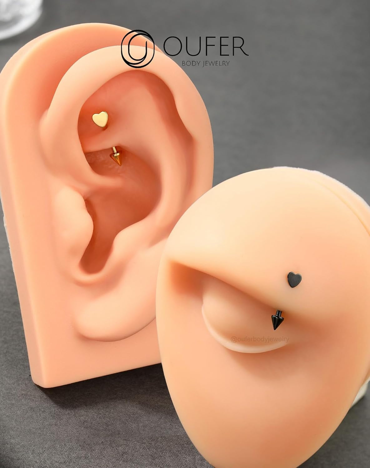 OUFER Rook Piercing Jewelry, G23 Solid Titanium Eyebrow Rings, Heart Vertical Labret Lip Jewelry, 16G Curved Barbells, Daith Rook Earrings for Women Men